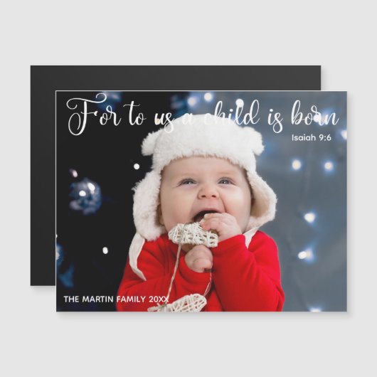 kerstfoto Baby Religieuze Verse Magnet Card (Voorkant / Achterkant)