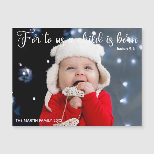 kerstfoto Baby Religieuze Verse Magnet Card (Voorkant)