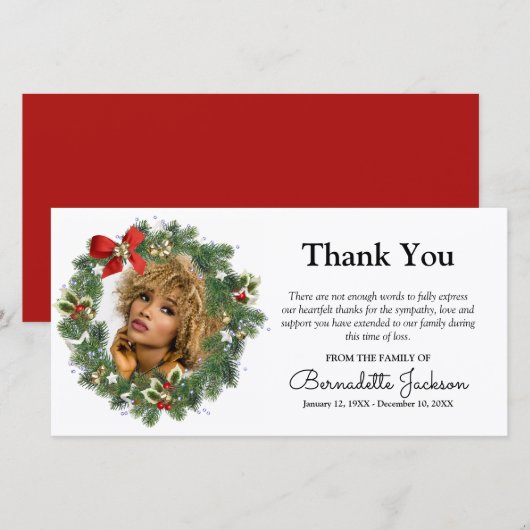 kerstfoto begrafenis bedankt kaartje (Voorkant / Achterkant)