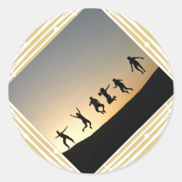 kerstfoto beige cadeaulabel klein ronde sticker