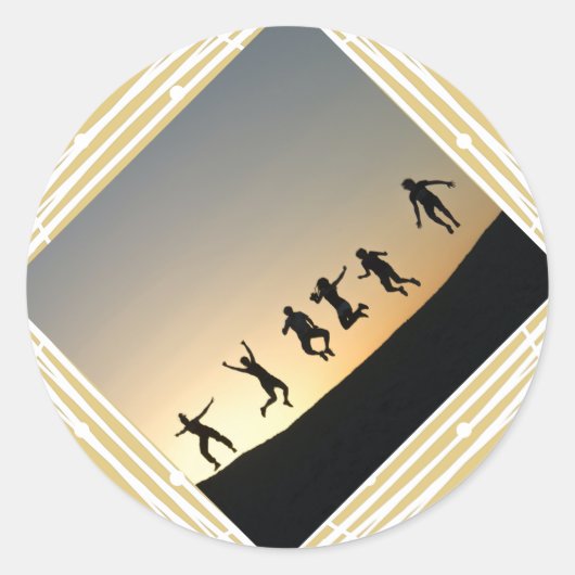 kerstfoto beige cadeaulabel klein ronde sticker (Voorkant)