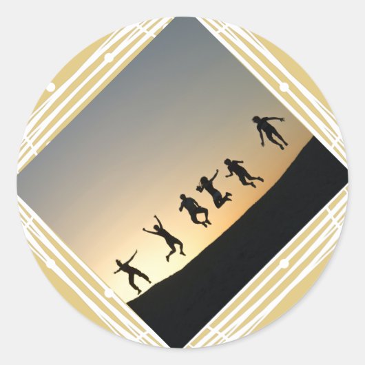 kerstfoto beige cadeaulabel ronde sticker (Voorkant)