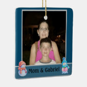 Kerstfoto Blauw Keramisch Ornament (Rechts)