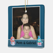Kerstfoto Blauw Keramisch Ornament (Links)