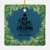 Kerstfoto Blauw Keramisch Ornament (Achterkant)