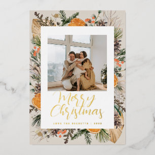 kerstfoto Boho Dried Botanical Family Foto Folie Feestdagenkaart