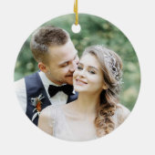 kerstfoto Boho Greenery Wreath Names Couple Keramisch Ornament (Achterkant)