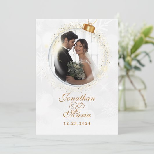 Kerstfoto bruiloft kaart (Staand voorkant)