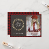 Kerstfoto Buffalo Plaid Modern Feestelijk Eenvoudi Kaart (Voorkant / Achterkant in situ)