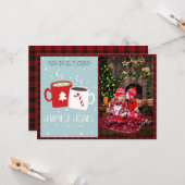 Kerstfoto Buffalo Plaid Modern Folk Art Warme Choc Kaart (Voorkant / Achterkant in situ)