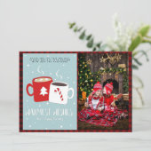 Kerstfoto Buffalo Plaid Moderne Folk Art Warme Cho Kaart (Staand voorkant)