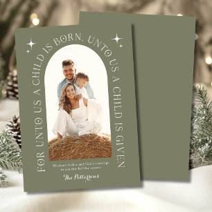 Kerstfoto Christelijke Familie Olijfgroene Tekst Feestdagenkaart