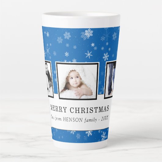 Kerstfoto Collage Blue Snowflake Family Latte Mok (Voorkant)