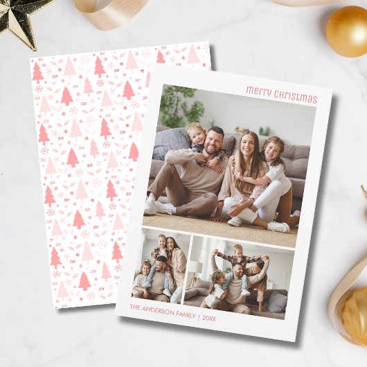 Kerstfoto Collage Familie Roze Feestdagenkaart