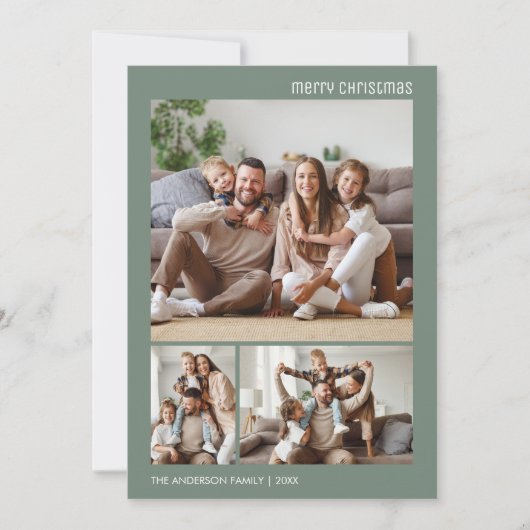 Kerstfoto Collage Familie Sage Groen Feestdagenkaart (Voorkant)