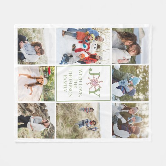Kerstfoto Collage Joy Typografie Snowflake Fleece Deken (Voorkant (Horizontaal))