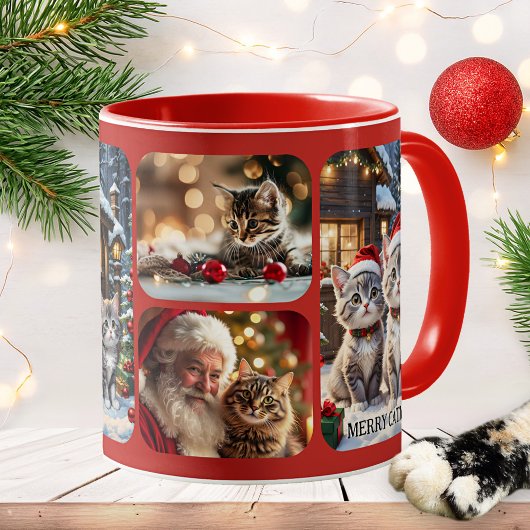 Kerstfoto Collage Merry Catmas Kerstmis Mok