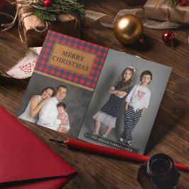 Kerstfoto Collage met namaakleer en Buffalo ruit Feestdagenkaart
