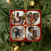 Kerstfoto Collage Monogram Gold Red