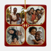 Kerstfoto Collage Monogram Gold Red Keramisch Ornament (Achterkant)