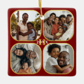 Kerstfoto Collage Monogram Gold Red Keramisch Ornament (Voorkant)