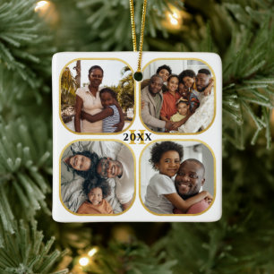 Kerstfoto Collage Monogram Gold White Keramisch Ornament