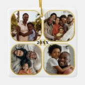 Kerstfoto Collage Monogram Gold White Keramisch Ornament (Voorkant)