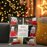 Kerstfoto Collage Mooi Gepersonaliseerd Kussen<br><div class="desc">Deze schattige,  moderne Kerst gooit kussens met een mooie lay-out van 6 familiefoto's op een witte achtergrond met  rode en groene typografie. Dit prachtige kinder cadeau voor feestdagen is voorzien van een foto-collage van uw eigen kind met daarin uw feestelijke boodschap en familienaam in het groen.</div>
