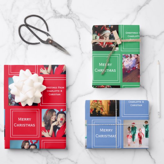 Kerstfoto Collage Persoonlijke Sjabloon Inpakpapier Vel (Voorkant)
