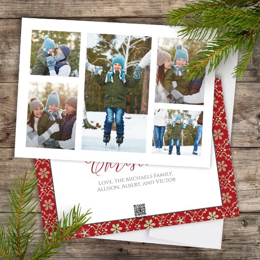 Kerstfoto Collage Red Green Snowflake Feestdagenkaart