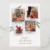 Kerstfoto Collage Rustic Plaid Roos Gold Folie Feestdagenkaart (Voorkant)
