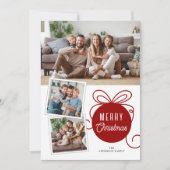 Kerstfoto Collage Tree Ornament Rood Feestdagenkaart (Voorkant)