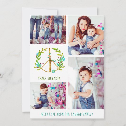 kerstfoto-collage | Vrede op aarde Feestdagenkaart (Voorkant)