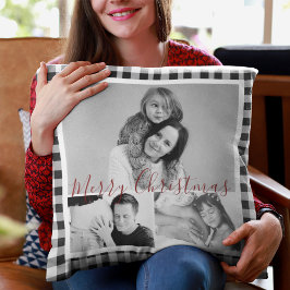 Kerstfoto Collage Zwart Wit Plaid Gingham Kussen
