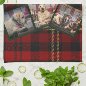 Kerstfoto-deken - Rode Schotse ruit-collage Theedoek (Gevouwen)