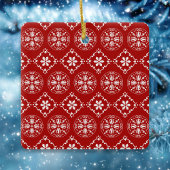 Kerstfoto Eenvoudig rood sneeuwvlokpatroon Schatti Keramisch Ornament