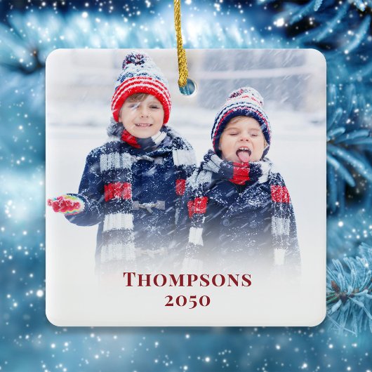 Kerstfoto Eenvoudig rood sneeuwvlokpatroon Schatti Keramisch Ornament