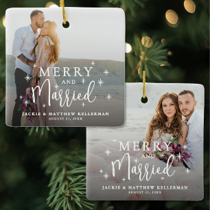 Kerstfoto elegant getrouwd en blij keramisch ornament