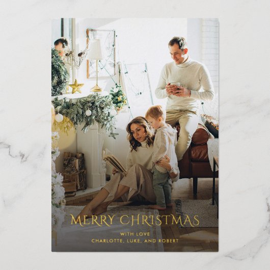 Kerstfoto Elegant Goud Folie Feestdagenkaart (Voorkant)