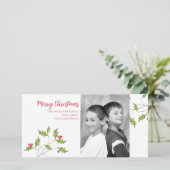 Kerstfoto Elegante Botanische Hulstbessen Feestdagenkaart (Staand voorkant)