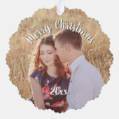 Kerstfoto en Poinsettia Ornament Kaart (Achterkant)