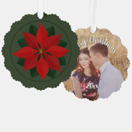 Kerstfoto en Poinsettia Ornament Kaart