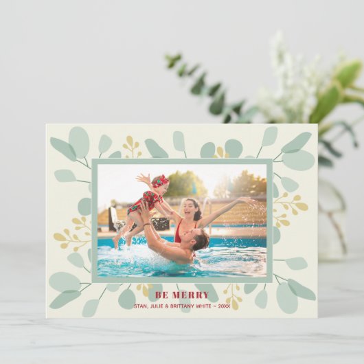 Kerstfoto Eucalyptus Feestdagenkaart (Staand voorkant)