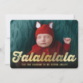 kerstfoto Falalala Gold Ombre Feestdagenkaart (Voorkant)