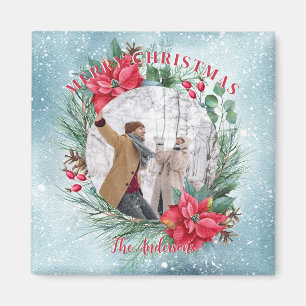 Kerstfoto familie bloemenkrans magneet