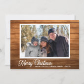 kerstfoto Familienaam Rustic Wood 2 Sided Kaart (Voorkant)