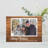 kerstfoto Familienaam Rustic Wood 2 Sided Kaart (Staand voorkant)
