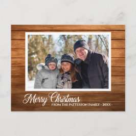 kerstfoto Familienaam Rustisch Hood Style Briefkaart