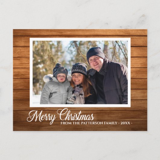 kerstfoto Familienaam Rustisch Hood Style Briefkaart (Voorkant)