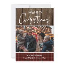 Kerstfoto familiereiskaart, rustieke kerstkaart